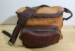   Two Toned Brown Leather Camera Shoulder Bag MADE in COLOMBIA   12 W