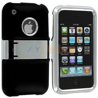 Deluxe Black Hard Case Cover with Chrome Stand for iPhone 3G S 3GS