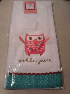 SET OF 2 PINK APPLIQUE OWL HEARTS KITCHEN TOWEL OWL BE YOURS