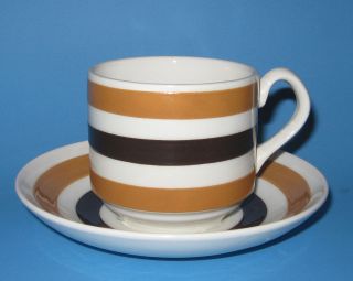   POTTERY IRELAND CUP & SAUCER SET (S) BROWN BANDS RINGS STRIPES CRR1