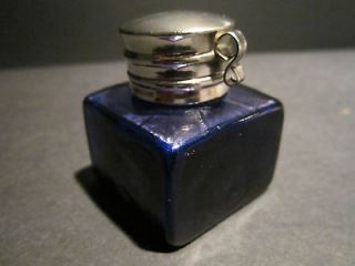  19th C Antique Solid Thick Glass Cobalt Blue Inkwell Ink pot