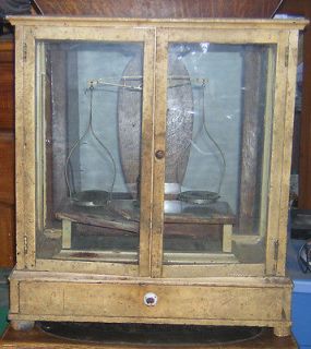 Antique 1800s Jewelers/Gold/​Apothecary Analytical Scale Glass Wood 