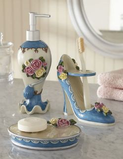 Victorian Rose Floral Flower Lady High Heel Shoe Blue Bath Accessory 