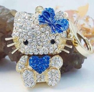   Fashion Hello Kitty Cat Keyring Purse Charm Swarovski Crystal Gift