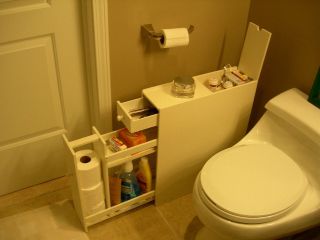 Slim Bathroom Floor Toiletry Storage Cabinet in White