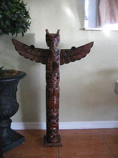 40 NATURAL WOOD TONE TOTEM POLE WITH WINGS NORTH AMERICAN INDIAN 