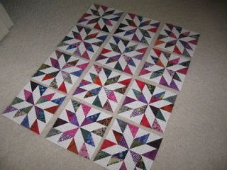 Batik Pinwheel Stars Quilt Top Blocks Fabric Squares   Multi Colors