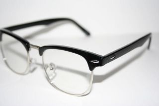   Glasses black Silver Shades Clubmaster Vintage retro Clear Lenses