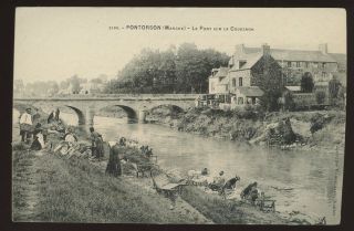 France PONTORSON Bridge over Couesnon PPC women washing