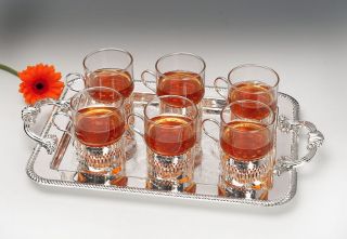 Moroccan style Tea Glasses on Queen anne Silver plated Tray brittish 
