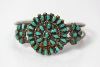 Vintage Native American Zuni Sterling Turquoise Petit Point Cuff 