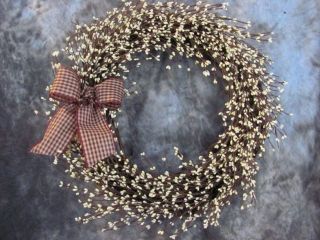 18 Ivory Cream Pip Berry Twig Door Wall Wreath Primitive Country Home 