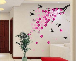 Plum Tree & Beautiful Flower & Swallow Flying Blossom Vinyl Decal wall 