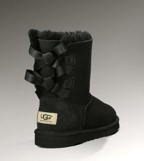 NIB UGG Bailey Bow Black Uggs Boots Youth 5 Fits Woman 6 7 NWT NEW