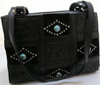   American West~Hand Tooled~Turquoise~&~Black*Handbag/Shoulder Bag/Purse