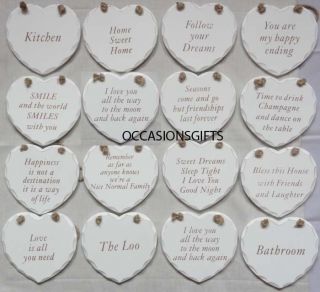 Unique Wooden Heart Shaped 7 ins Wall Door Plaque White Choose Saying 