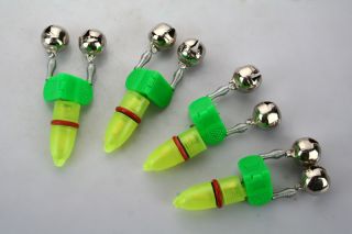 4pcs FISHING LED TWIN BELL WITH TIP LIGHT ROD ALARM d