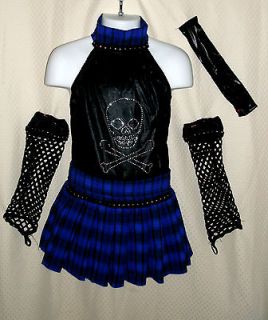 SASSY Rockstar Diva Dance Twirling Solo Costume Skull Black Mesh Girl 