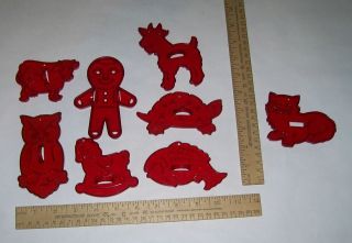 COOKIE CUTTERS   red plastic   HRM   OWL / COW / ROCKING HORSE 