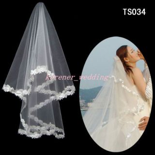 Cheap New Flower Edge Fingertip Wedding Veil Bridal Veil Ivory/White 