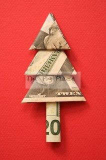   IMAGE Origami Christmas Tree Twenty Dollar Bill Red Background