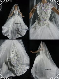   Gene Tyler Outfit handmade Wedding Bride Dress Gown with Veils #22