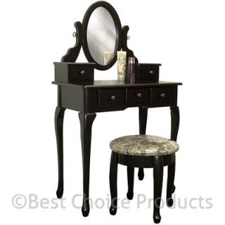 Newly listed Vanity Table Jewelry Makeup Desk Bench Drawer Black 