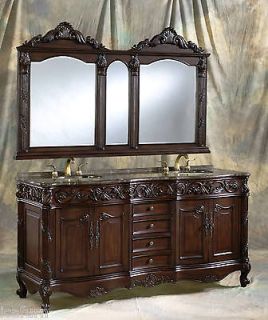 72 Double Sink Bath Vanity Cabinet with Marble Top & Mirror #7772 PNF 