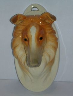 Rare Vintage Japanese MARUTOMO WARE Collie Dog Wall Pocket