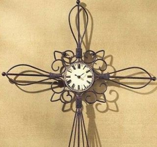 Wrought Iron Crucifix Spanish Cathedral Cross Hand Wall Hanging Clock 