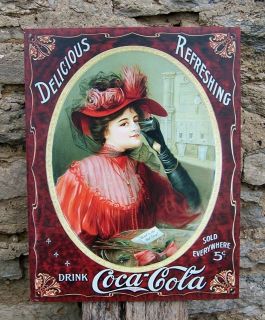 Vintage Antique Victorian Style Coca Cola Tin Sign Retro Ad Cold Coke 