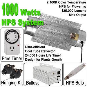 1000W HPS Grow Light Kit Air Cooled Cool Tube Reflector Hood Ballast 