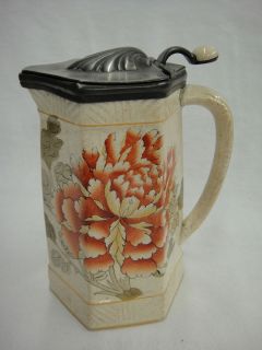 Staffordshire Porcelain Jug Pitcher with James Deakin Pewter Lid Very 
