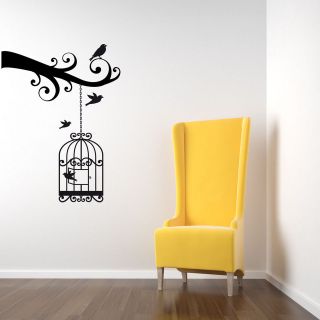 BIRD CAGE AND BRANCH WALL ART STICKER DECAL GRAPHIC