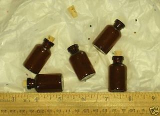 50 * Amber Glass 5 ml Bottle / Vial with 50 cork stoppers (5ml 