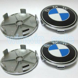 4pcs Blue White BMW Hood Emblem Wheel Center Hub Caps Cover 68mm P/N 