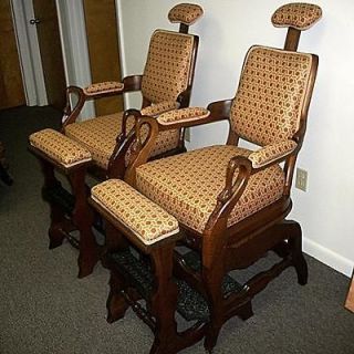 Pair of Antique Ransom & Randolph Art Nouveau Barber Chairs   Restored