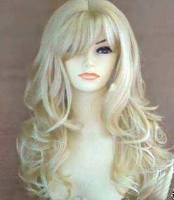 AU004 vogue long blonde curly womens health wig wigs +weaving cap