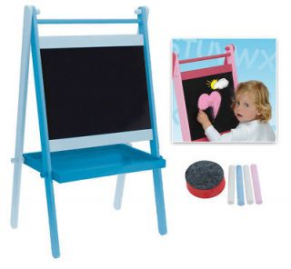   Wooden Blackboard and Easel with Accessories   Pink Blue White