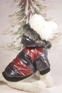   Autumn Winter Jacket Coat Dog Pet Clothes Warm Fur Hood Red White