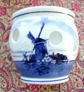 VINTAGE DELFT POTTERY PLANTER HANDPAINTED HOLLAND WINDMILL & BOATS
