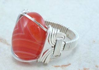 Sterling Silver Red Sardonyx Wire Wrapped Ring