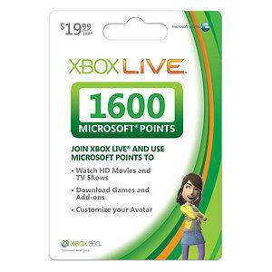 FREE POST ~ XBOX 360 Live MICROSOFT Points *NEW* 1600 Card *For US 