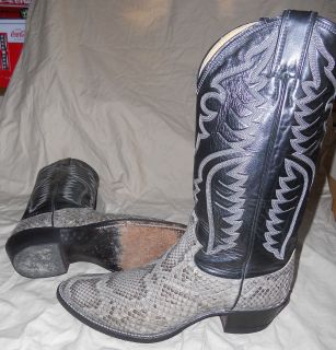 Justin Mens Black Leather & Rattlesnake Skin Western Cowboys Boots sz 