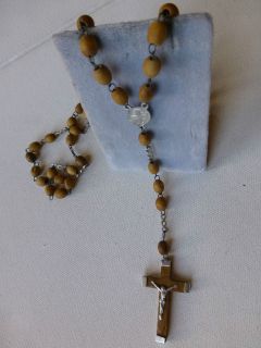   Bethlehem hand carved olive nut wood bead rosary Jerusalem silver tone