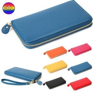   saffiano PU wholesale long wallet purse credit card around zip Blue