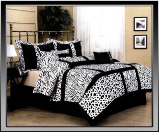  Zebra Leopard Comforter Set Queen Black/White