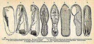1854 Woodcut Ancient Egyptian Greek Thong Sandal Footwear Shoes 