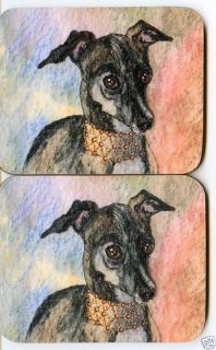 Italian Greyhound Whippet dog pup coasters S Alison