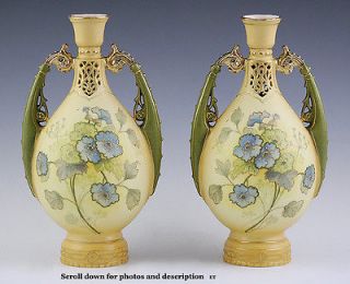 c1910 Pair of Ernst Wahliss Porcelain Vases   Gilt Hand Painted 